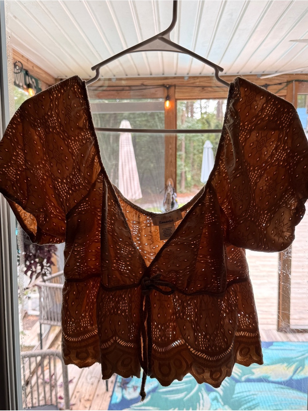URBAN Romantics Brown Eyelet Tie-Front Blouse